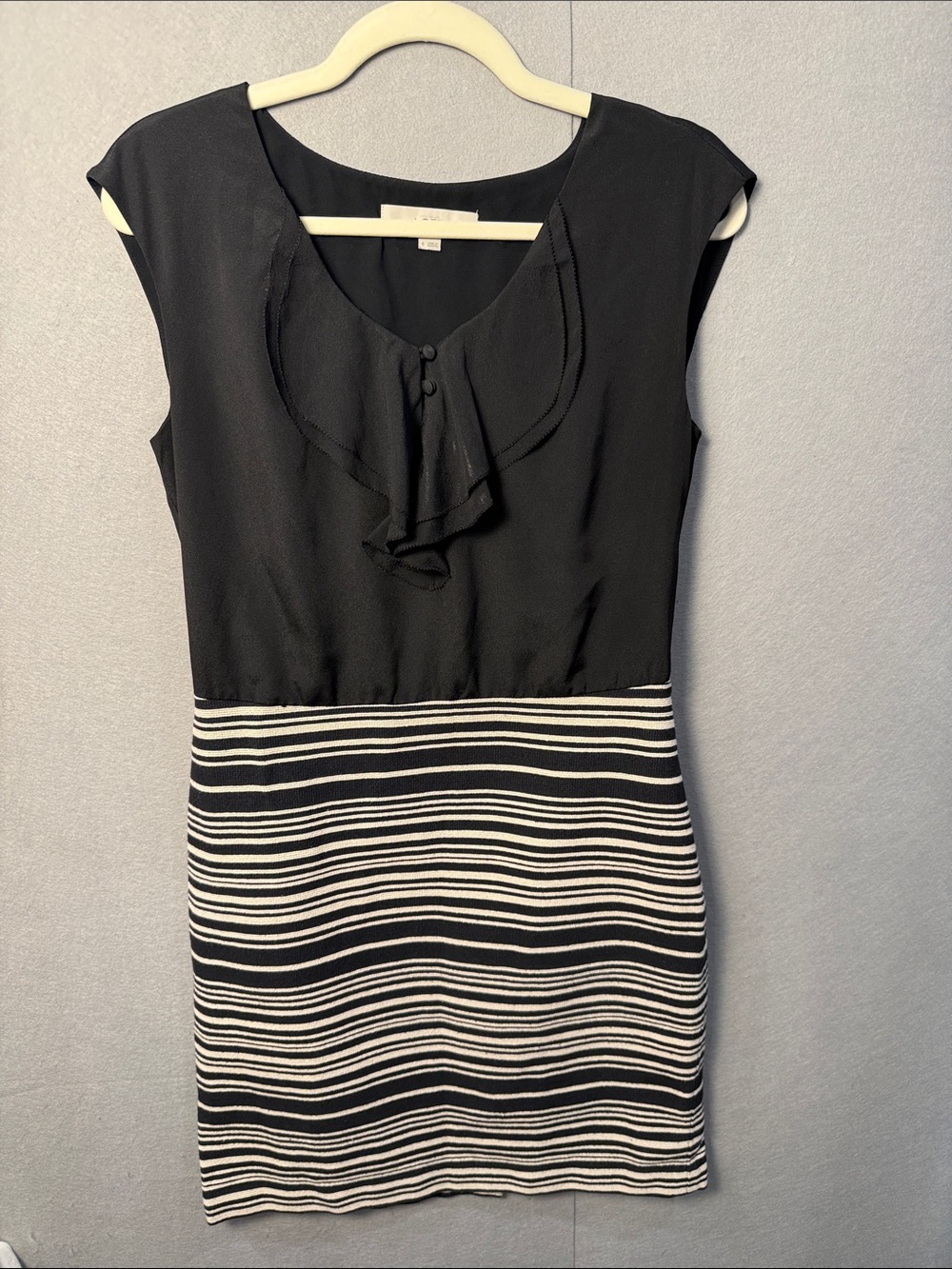 LOFT Black Dress with Black-and-White Striped Skirt